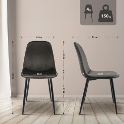 Juego de 4 sillas de comedor Maryam de terciopelo antracita Juego de 4 sillas de comedor Maryam de terciopelo antracita