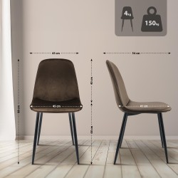 Juego de 4 sillas de comedor Maryam en terciopelo marrón