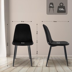 Juego de 4 sillas de comedor Maryam en terciopelo negro Juego de 4 sillas de comedor Maryam en terciopelo negro