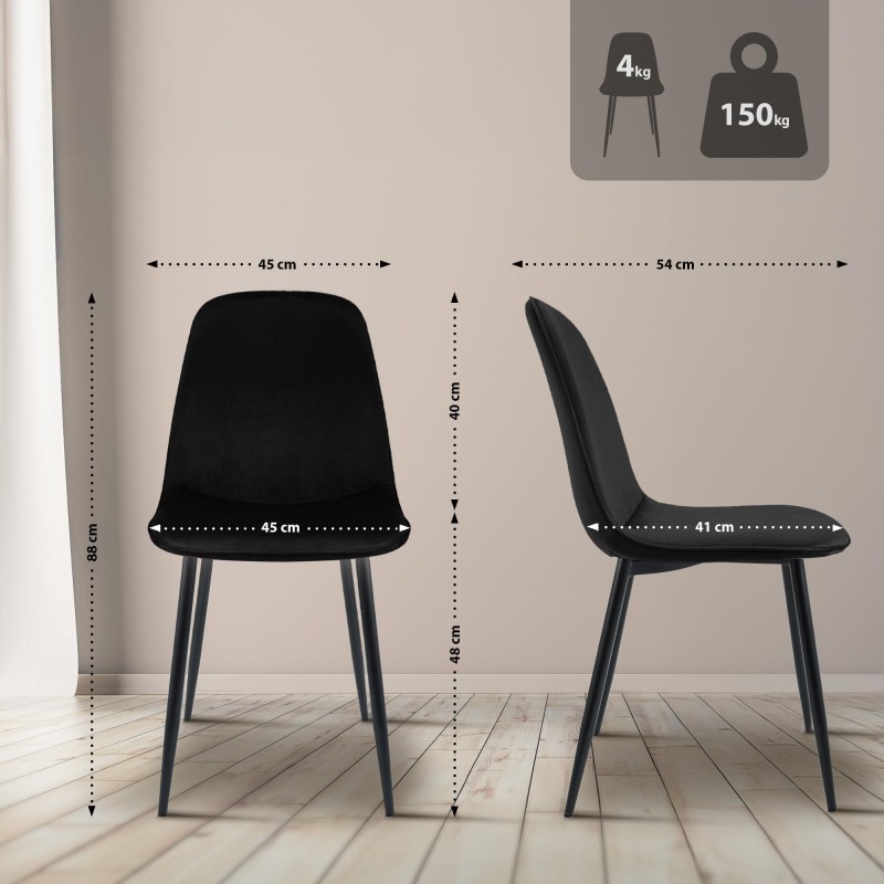 Juego de 4 sillas de comedor Maryam en terciopelo negro