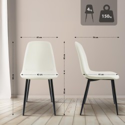 Juego de 4 sillas de comedor Maryam en tela color crema