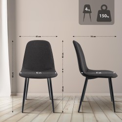 Juego de 4 sillas de comedor Maryam en tela gris oscuro