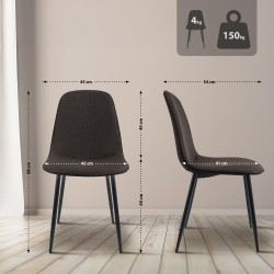 Juego de 4 sillas de comedor Maryam en tela marrón