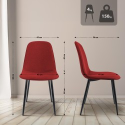 Juego de 4 sillas de comedor Maryam en tela roja