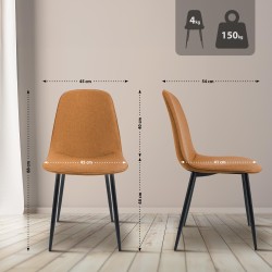 Juego de 4 sillas de comedor Maryam en tela naranja