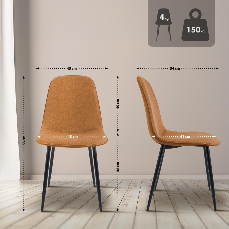 Juego de 4 sillas de comedor Maryam en tela naranja Juego de 4 sillas de comedor Maryam en tela naranja