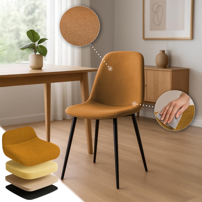 Juego de 4 sillas de comedor Maryam en tela naranja
