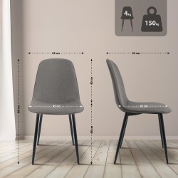 Juego de 4 sillas de comedor Maryam en tela gris claro