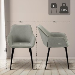 Juego de 2 sillas de comedor Luena en tela gris claro
