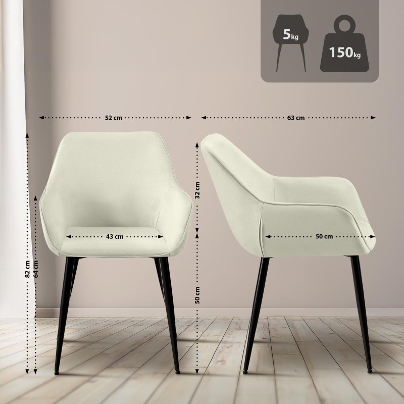 Juego de 2 sillas de comedor Luena en tela color crema