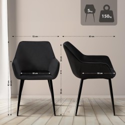 Juego de 2 sillas de comedor Luena en terciopelo negro