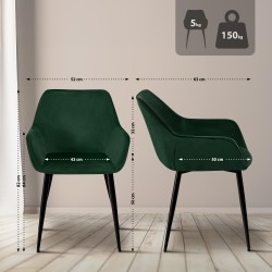 Juego de 2 sillas de comedor Luena de terciopelo verde