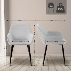 Juego de 2 sillas de comedor Luena en terciopelo gris claro