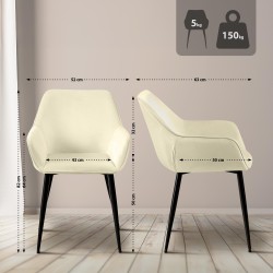 Juego de 2 sillas de comedor Luena de terciopelo crema