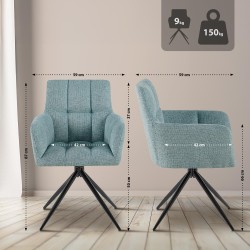 Juego de 2 sillas de comedor Jonah en tela turquesa