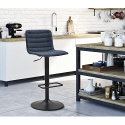 Taburete de bar alto elevable en azul marino, dimensiones: 43 x 49,5 x 85,5-107 cm (asiento: 61-82,5 cm), juego de 2 piezas