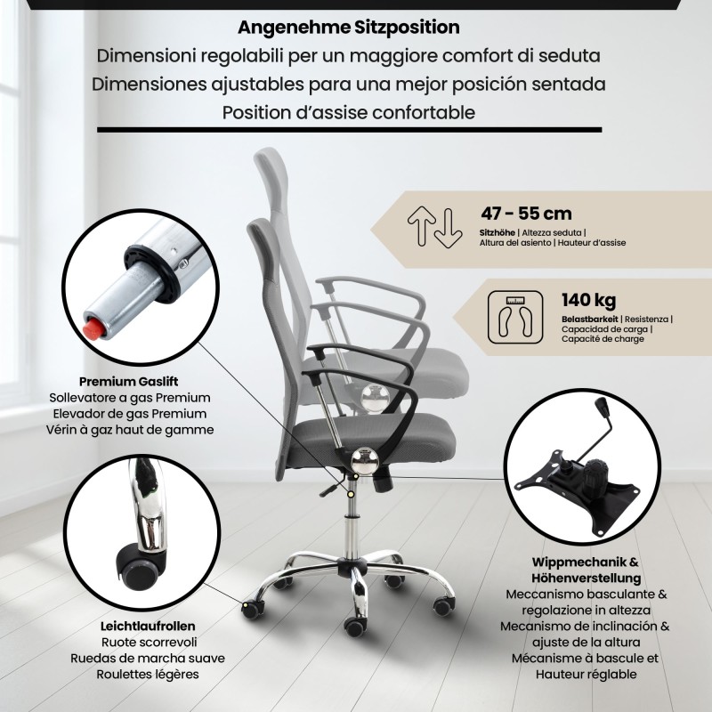 Silla de oficina gris Washington