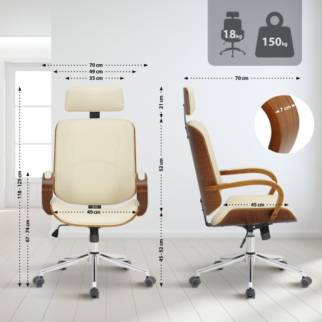 Silla de oficina Dayton en nogal/crema