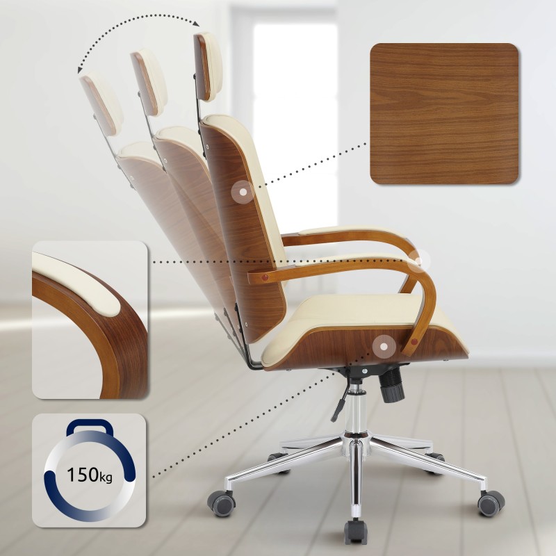 Silla de oficina Dayton en nogal/crema