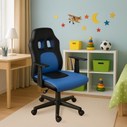 Divertida silla de escritorio infantil negra/azul
