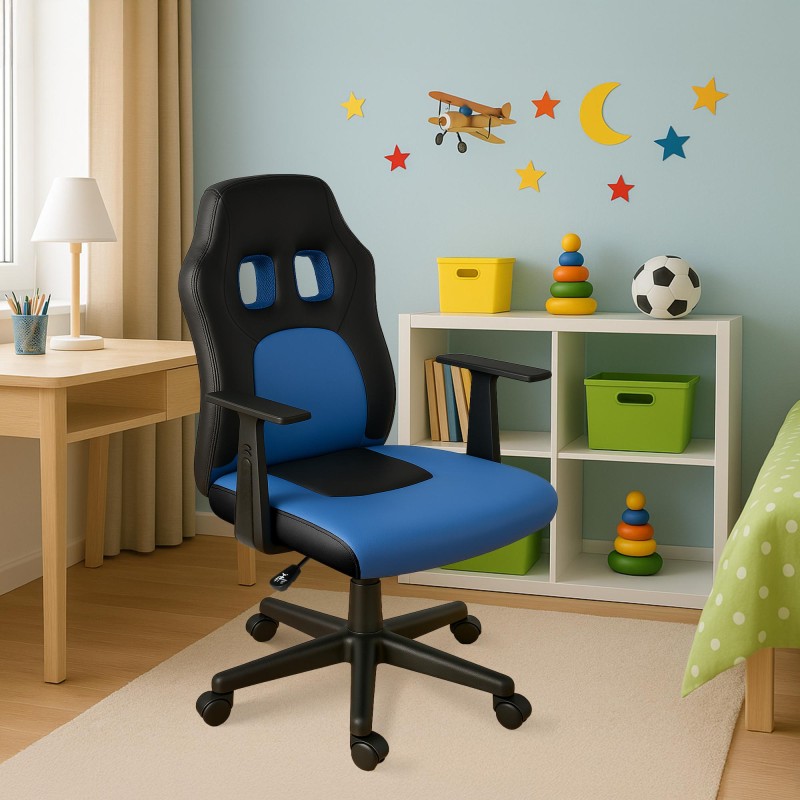 Divertida silla de escritorio infantil negra/azul
