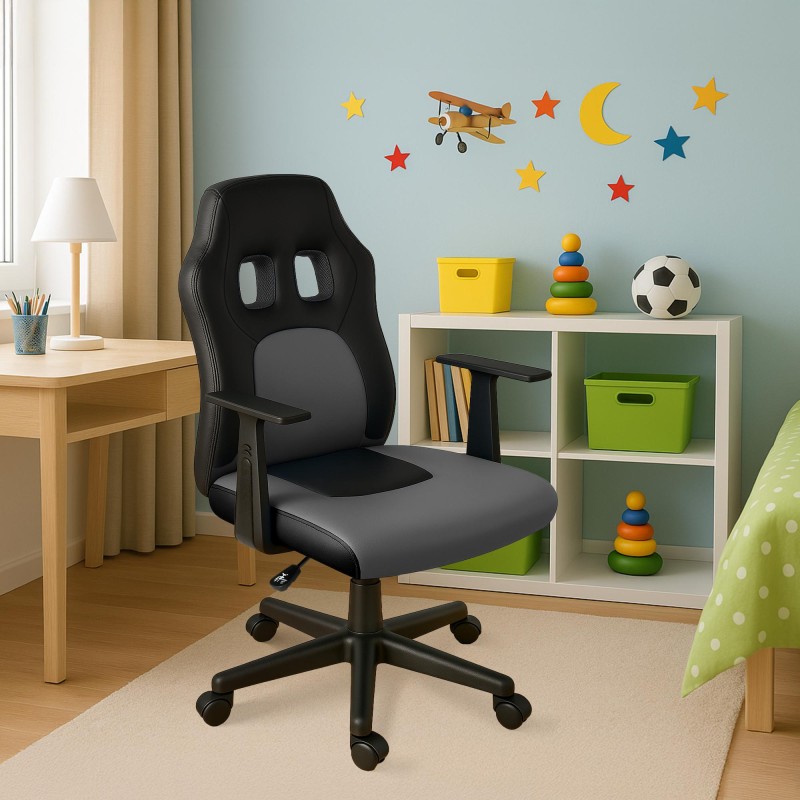 Silla de escritorio infantil divertida en color negro/gris