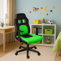Silla de escritorio infantil divertida negra/verde