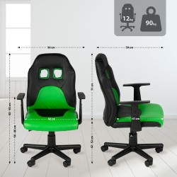 Silla de escritorio infantil divertida negra/verde