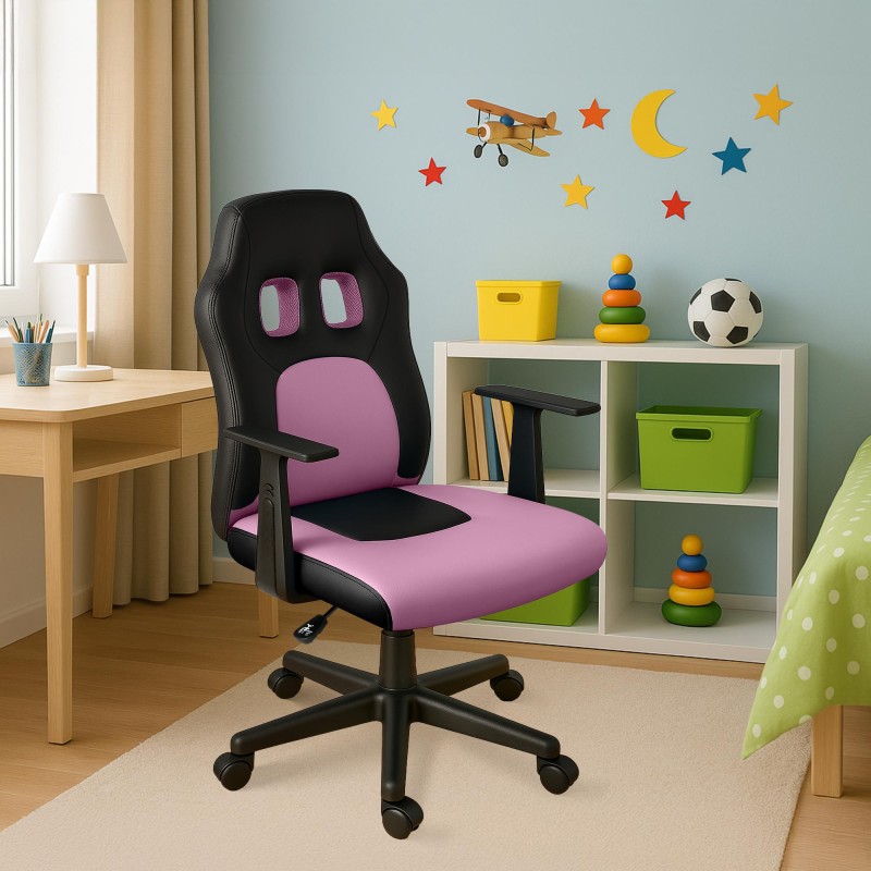 Divertida silla de escritorio infantil negra/rosa