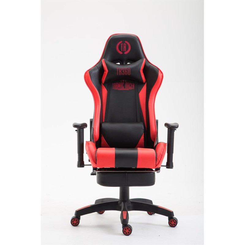 Silla de oficina Boavista, piel sintética con reposapiés, color negro/rojo