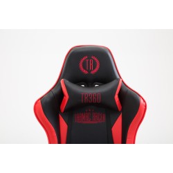 Silla de oficina Boavista, piel sintética con reposapiés, color negro/rojo