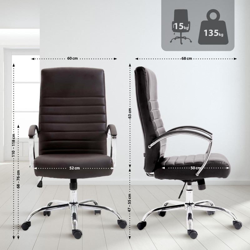 Silla de oficina Valais, piel sintética marrón