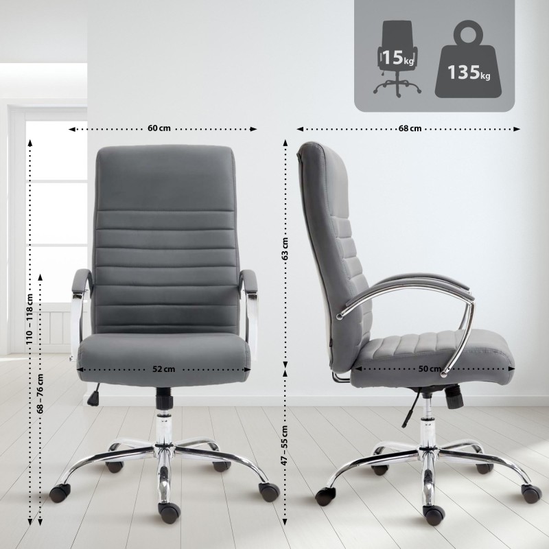 Silla de oficina Valais, piel sintética gris