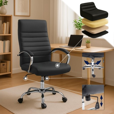 Silla de oficina Valais, piel sintética negra