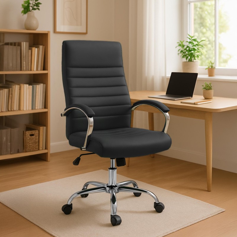 Silla de oficina Valais, piel sintética negra