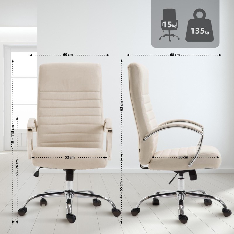 Silla de oficina Valais en tela color crema