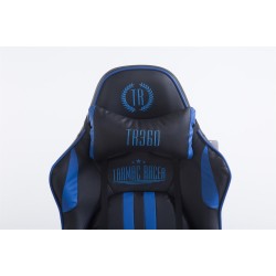 Silla de oficina Racing Limit V2 de piel sintética con reposapiés, color negro y azul