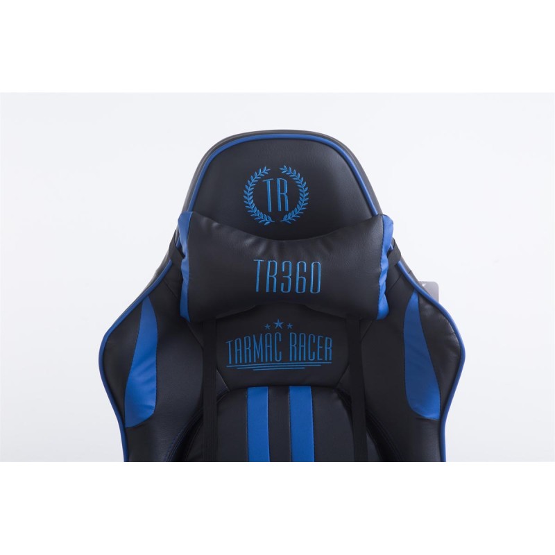 Silla de oficina Racing Limit V2 de piel sintética con reposapiés, color negro y azul