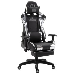 Silla de oficina Turbo Racing con reposapiés negro brillante/blanco