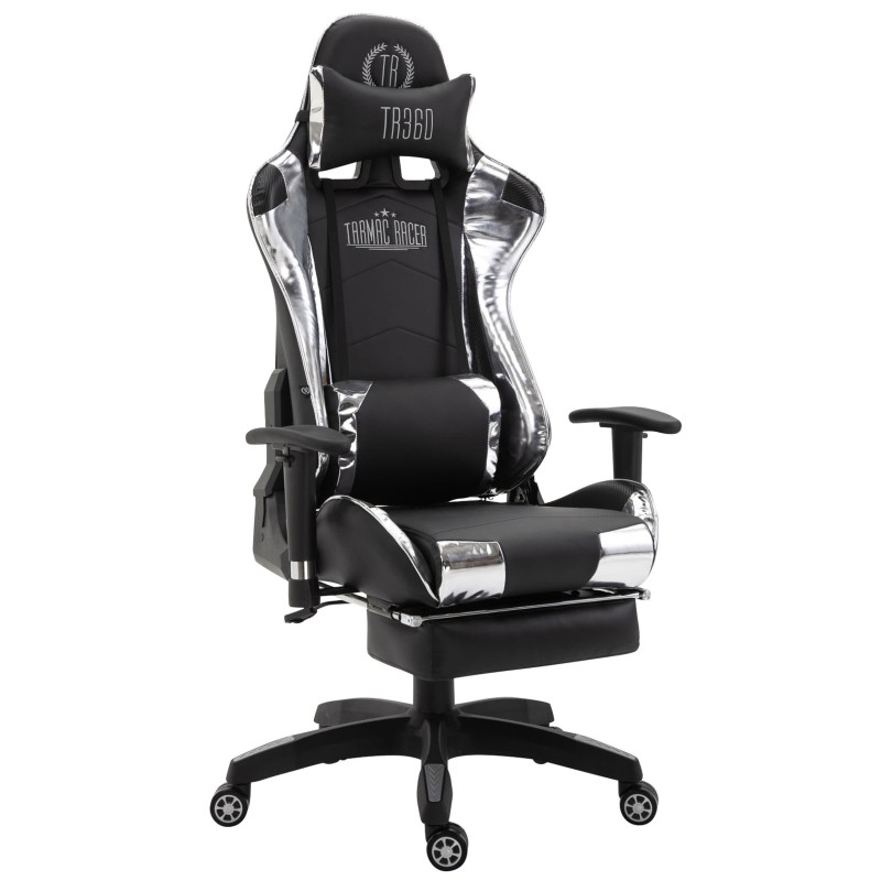 Silla de oficina Turbo Racing con reposapiés negro brillante/blanco
