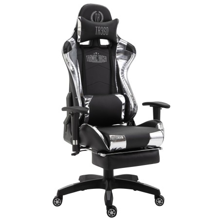 Silla de oficina Turbo Racing con reposapiés negro brillante/blanco