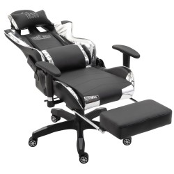 Silla de oficina Turbo Racing con reposapiés negro brillante/blanco