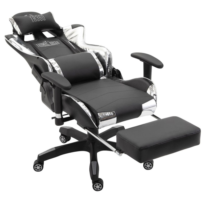 Silla de oficina Turbo Racing con reposapiés negro brillante/blanco