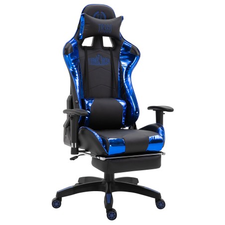 Silla de oficina Turbo Racing con reposapiés negro brillante/azul