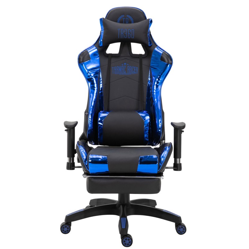 Silla de oficina Turbo Racing con reposapiés negro brillante/azul