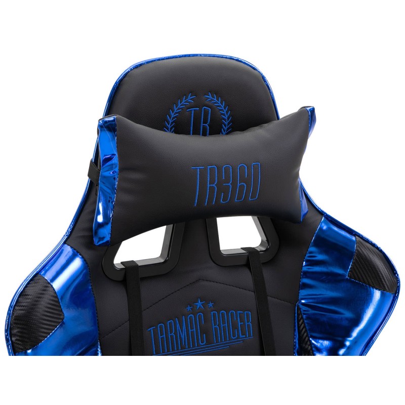 Silla de oficina Turbo Racing con reposapiés negro brillante/azul