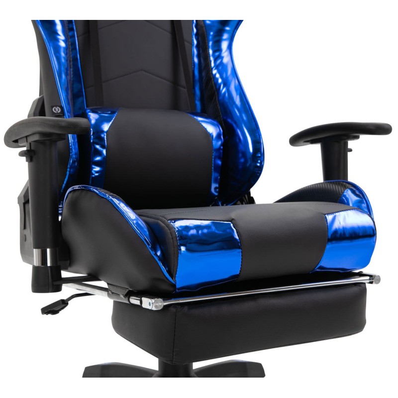 Silla de oficina Turbo Racing con reposapiés negro brillante/azul
