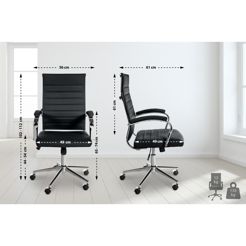 Silla de oficina Mollis en piel auténtica negra