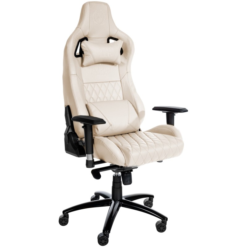Silla de oficina Keren en piel auténtica color crema