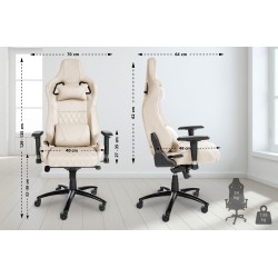 Silla de oficina Keren en piel auténtica color crema